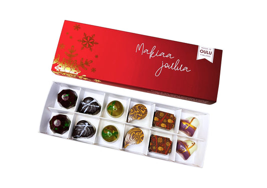 Joululuiset konvehtimaut - 12 konvehdin rasia joulukuorella